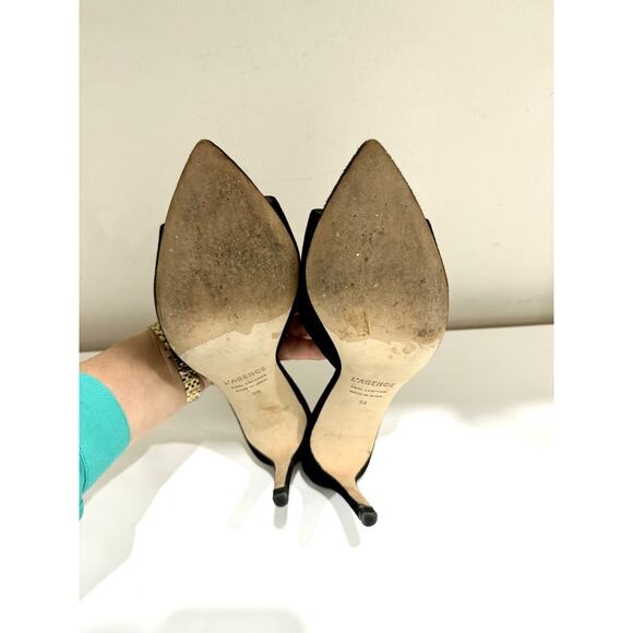 L'Agence Lolita Suede Pointed Open-Toe Stilettos Heel Mule Black Women's EU 38 - Picture 7 of 7